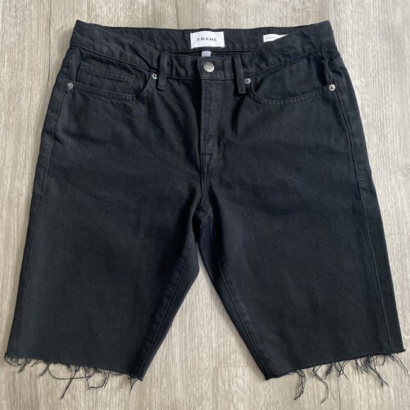 FRAME DENIM Men's L'Homme Cutoff Stretch Denim Black Shorts Raw Frayed Hem Sz 31 - Picture 2 of 9